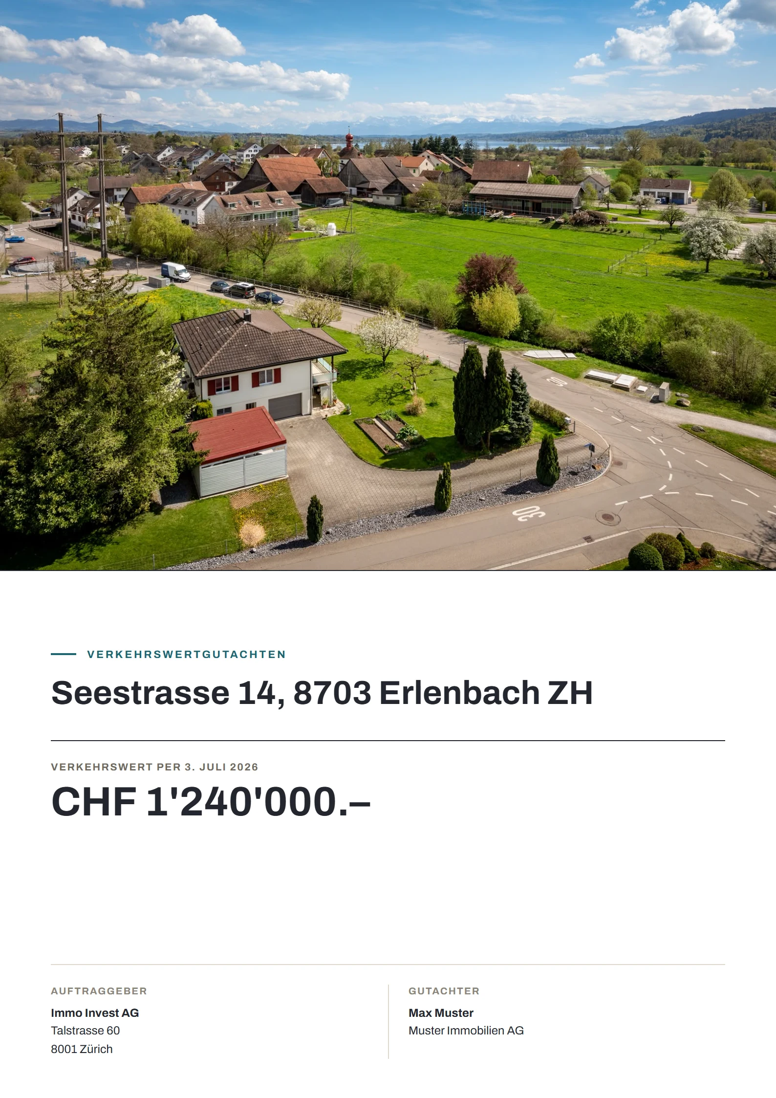 Deckblatt eines Valanto-Verkehrswertgutachtens mit Objektadresse und ausgewiesenem Verkehrswert